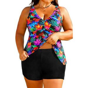NWT Aqua Eve Plus Size Swimsuit with Shorts Two Piece Tankini Flowy Athletic